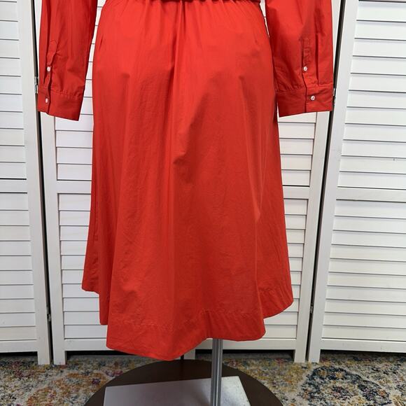 New J Crew Red Tie Waist Shirt Dress Cotton Poplin Bright Cerise Womens Size 16 - Picture 7 of 10